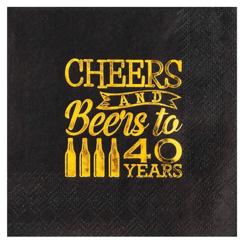24 serving black gold paper product cheers and beers to 40 years +50 adl napkins